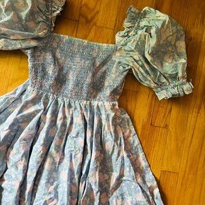 Selkie Blue Mini Dress Floral with Puff Sleeves